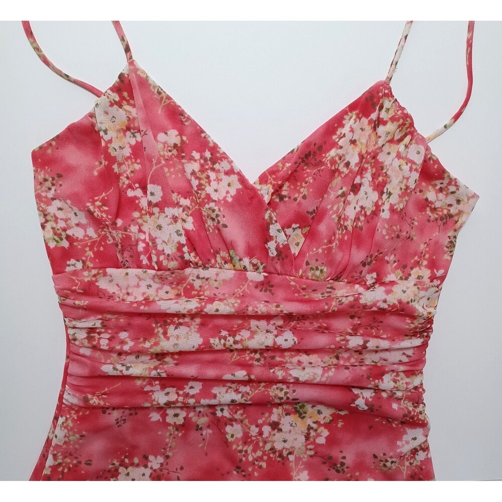 Vintage Dress 90's Y2k Babydoll Fairy Asian Floral Medium Blu Heaven‎ Ruched